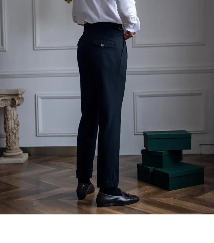 High Waist Straight Leg Casual Men's Trousers Italian Neapolitan Style Versatile Long Pants British Retro Suiting - Ellianto fashion Men's