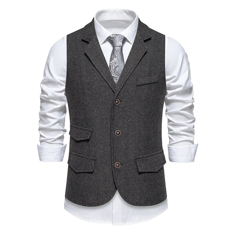 Men's Vintage Casual Suit Vest Fashion Turn Down Collar Business Wedding Formal Party Waistcoat Men Solid Dress Blazer Vests Man - Ellianto fashion Men's
