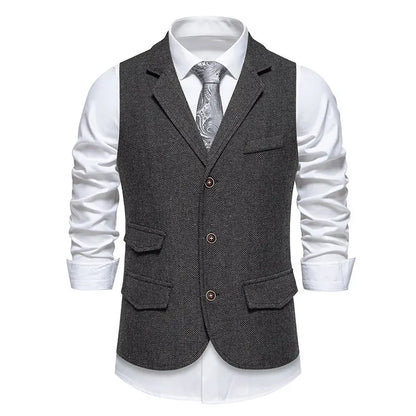 Men's Vintage Casual Suit Vest Fashion Turn Down Collar Business Wedding Formal Party Waistcoat Men Solid Dress Blazer Vests Man - Ellianto fashion Men's