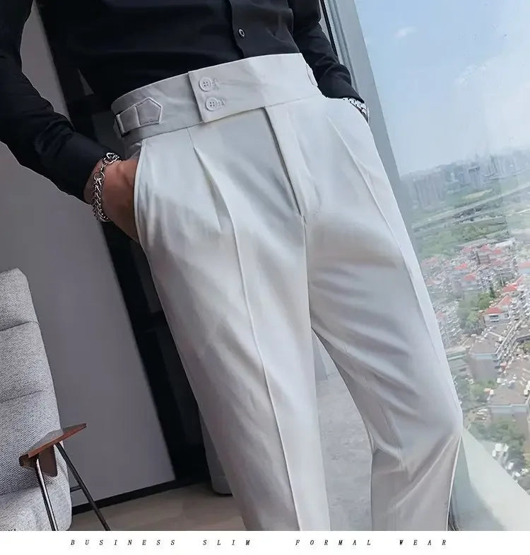 AutumnCasualTrousersMenStraight-LegNarrow-FitHigh-WaistedSlimsBritishStyleSuit Pants BusinessAttire - Ellianto fashion Men's