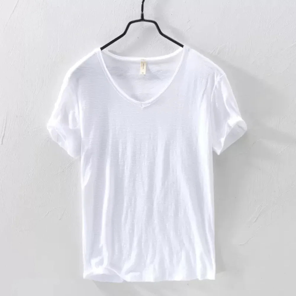 New Mens T Shirt Pure Color V Collar Short Sleeved Tops Tees Men T-Shirt 10colors slim Man T-Shirts Fitness For Male Clothes - Ellianto fashion Men's