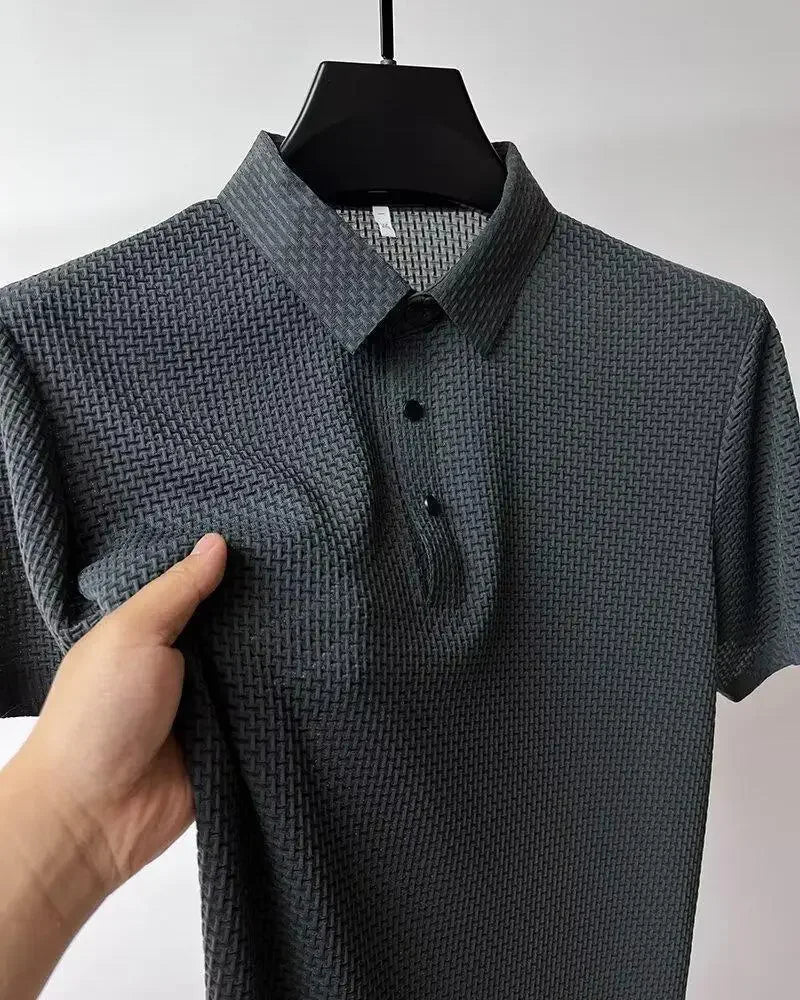 Summer New Ice Silk Mesh Short Sleeve POLO Shirt Men's Solid Color Versatile Cool Feeling Business Casual Half Sleeve Top Trendy - Ellianto fashion Men's