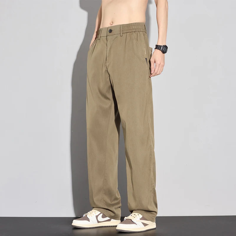 2025 Summer Thin Men's Soft Lyocell Casual Pants Breathable Fashion Solid Color Simple Male Trousers Brand Clothing
