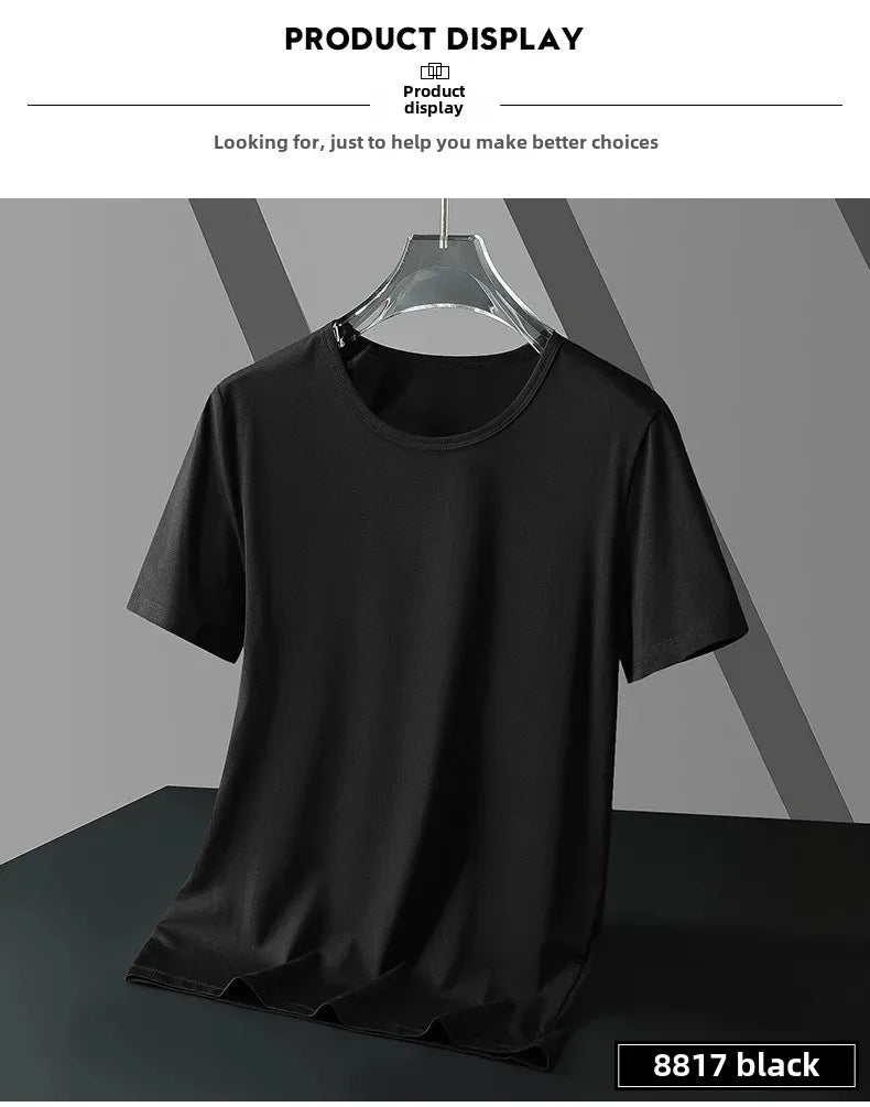Summer Modal Ice Silk Thin Short Sleeve Men's T-shirt Pure Color Half Sleeve Base Shirt Hot Sale Of The Season Body Fit Tee Crew - Ellianto fashion Men's