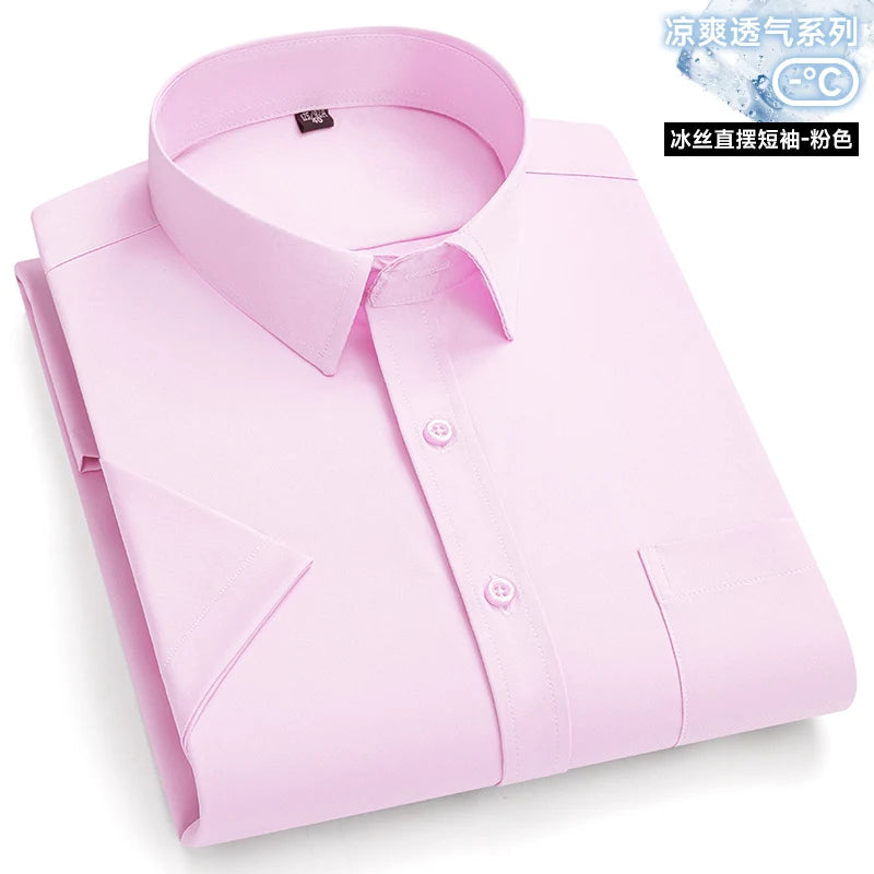 New Anti-Wrinkle Men Shirts Short Sleeves Dress Shirts For Men Slim Fit Camisa Social Business Blouse Pocket White Shirt S-7XL - Ellianto fashion Men's