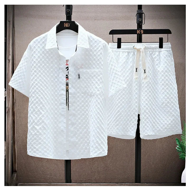 Casual suit Men's Short Sleeve Sport Suit Vintage Trendy Fashionable Lightweight Summer 2025 New Arrival - Ellianto fashion Men's