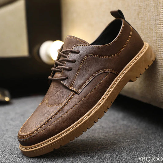 Men's Casual Leather Shoes Trendy Summer Breathable Black Work Shoes Casual Classic Fashion Formal Comfortable Flat Shoes - Ellianto fashion Men's
