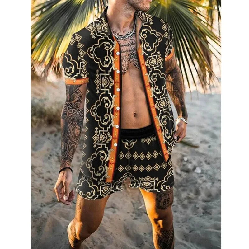 Hawaiian Shirt Sets 3D Printed Men's Fashion Short Sleeves Shirts Oversized Beach Shorts Summer Streetwear Suits Clothing - Ellianto fashion Men's