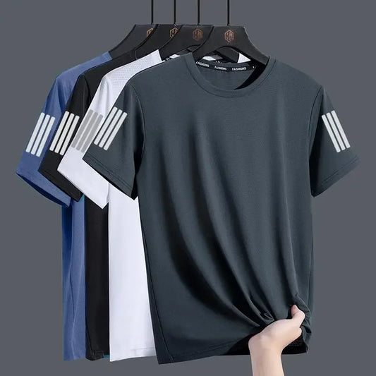 Men's Summer Ice Silk Loose Fit Crew Neck Short Sleeve T-Shirt Quick Dry Breathable Casual Top in Big Sizes Versatile And Simple - Ellianto fashion Men's