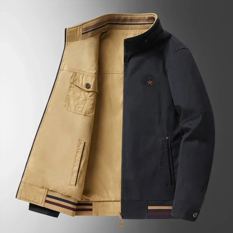 Men’s Spring-Autumn Jacket – Stand-Collar, 100% High-Quality Cotton Reversible Design with Loose-Fit Comfort (Sizes M–4XL, 2025)
