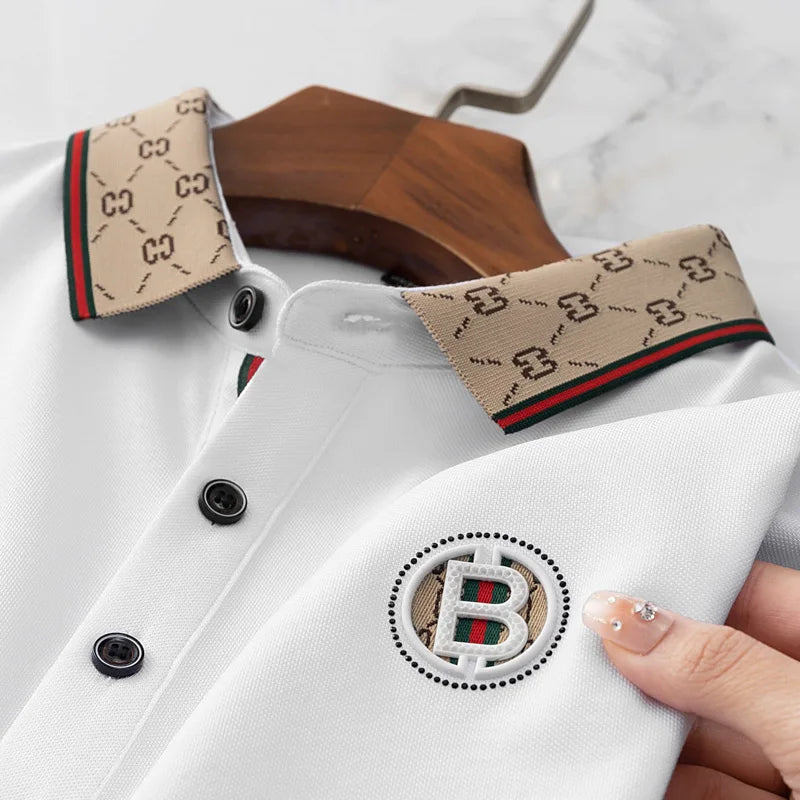 Men's Fashion 2025 Short sleeved Summer Polo Shirt High end Design Exquisite Ice Silk Embroidered Breathable T-shirt - Ellianto fashion Men's