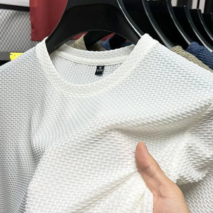 Men's Ice Silk T-Shirt Short Sleeve Lightweight Breathable Comfortable Cool Feeling Casual Trendy Summer Elastic Slim Fit - Ellianto fashion Men's