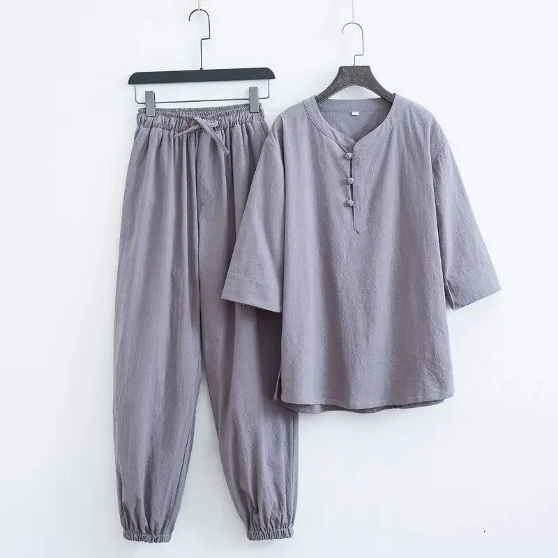 Men's Chinese Style Buddhist Zen Suit Cotton Linen Outfit For Paying Respect To Buddha Women's Version Zen Tang Costume - Ellianto fashion Men's