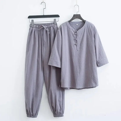 Men's Chinese Style Buddhist Zen Suit Cotton Linen Outfit For Paying Respect To Buddha Women's Version Zen Tang Costume - Ellianto fashion Men's