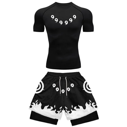 Men’s Anime Compression Sports Set – Quick-Dry Workout Shirt & Gym Shorts, 2-Piece Summer Fitness Wear