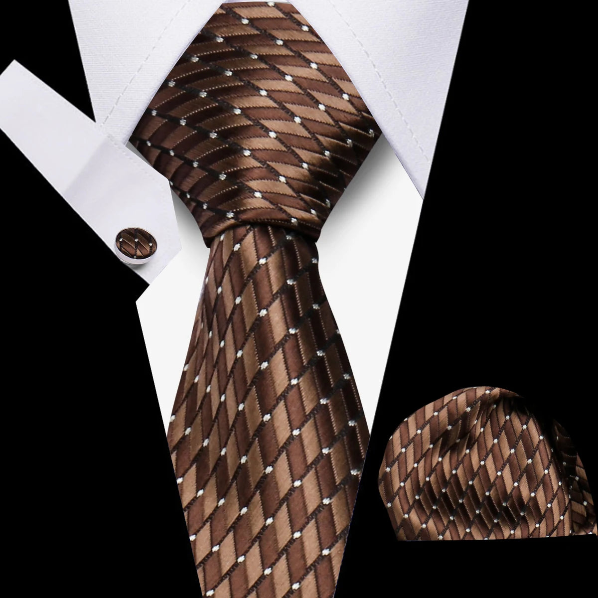 Tie Men Business Necktie Set Classic Plaid Cufflinks Handkerchief For Suit Wedding High Quality 3pcs Ties Sets Formal Gravata - Ellianto fashion Men's