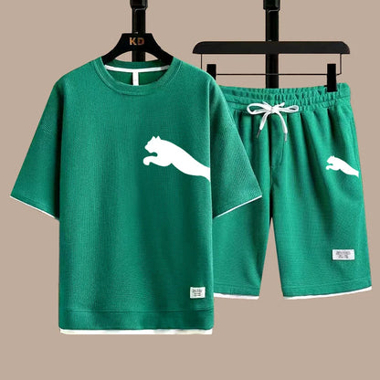 Set 2025 new casual sportswear for men summer two-piece clothing short-sleeved round neck and shorts two fashionable clothes - Ellianto fashion Men's