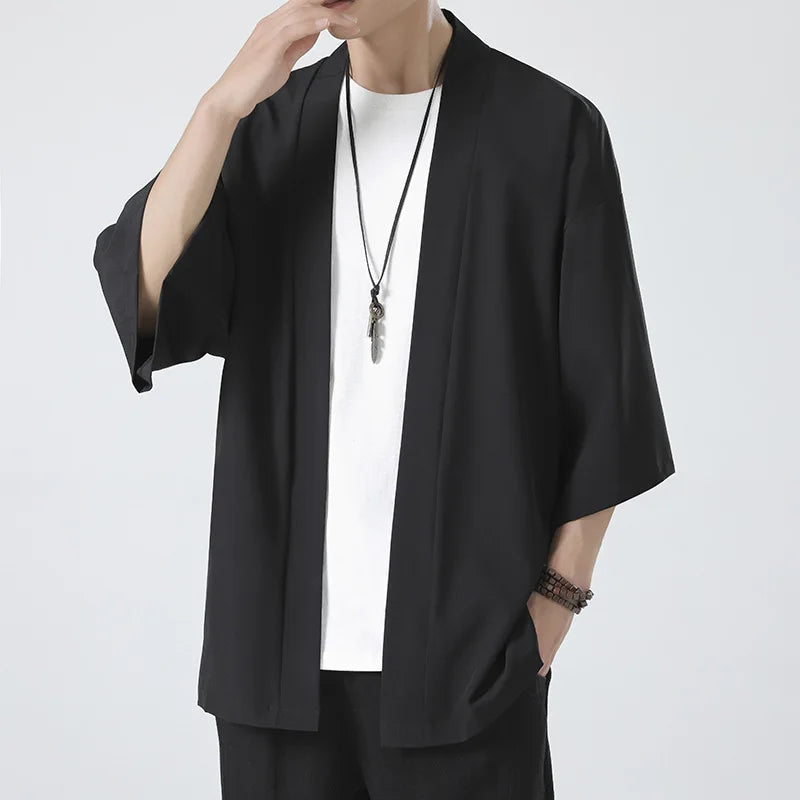 Kimono Men Cloak Kimono Para Hombre Black Coat White Cloak Beach Shirt Summer Haori Men Unisex Samurai Clothing Japanese Men - Ellianto fashion Men's