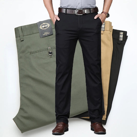 Classic Casual Pants Mens Clothing Straight Business Green Black Khaki Trousers Comfortable Male Brand Clothing 2025 - Ellianto fashion Men's
