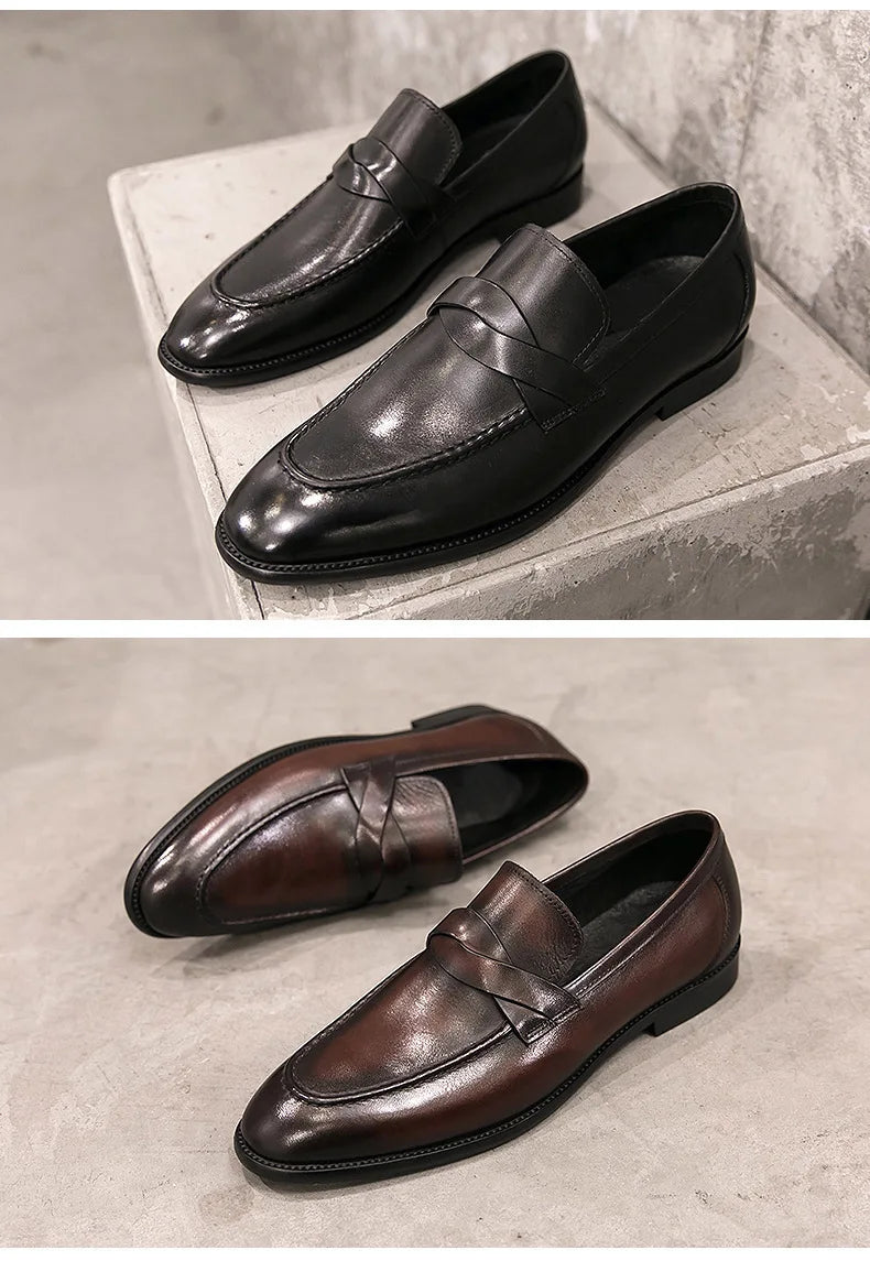 Formal Shoes Men Leather Office Shoes Men Classic Brown Dress Loafers Black Men Elegant Shoes Luxury Chaussure Homme