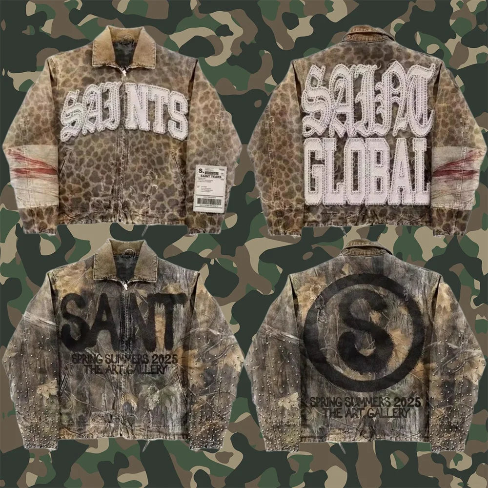 Streetwear Vintage Camouflage Jacket Y2K Clothes Men Women Hip Hop Alphabet Patch Embroidery Oversized Jackets Casual Rock Coats - Ellianto fashion Men's
