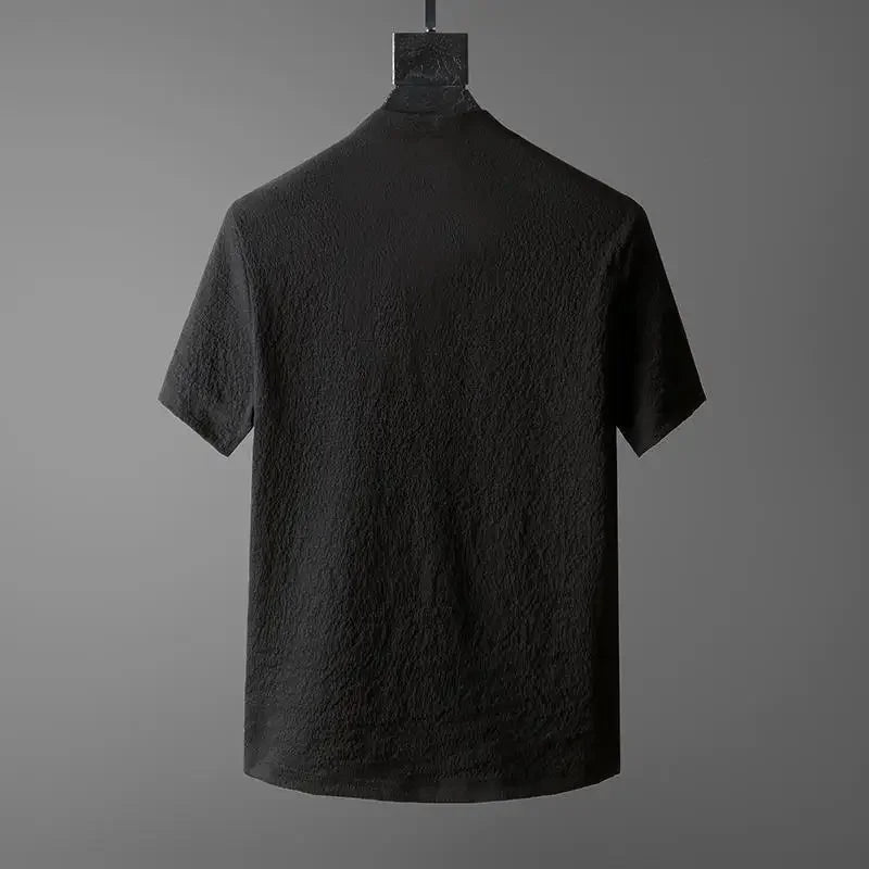 New 2025 Men's Slim Fit Short Sleeve Sportswear Set Casual Embroidered V-Neck Chinese Style Lightweight Two-Piece Suit - Ellianto fashion Men's