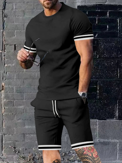 EUROPEAN AND AMERICAN MEN'S SUMMER MEN'S LOOSE SET SHORT SLEEVED SHORTS SPORTS CASUAL ROUND NECK TWO-PIECE SET MEN'S S-3XL - Ellianto fashion Men's