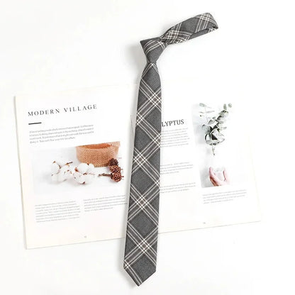Vintage Brown Plaid Necktie Women's Lazy Person's Japanese Style Preppy Small Tie Bow Tie Handmade Men's Tie