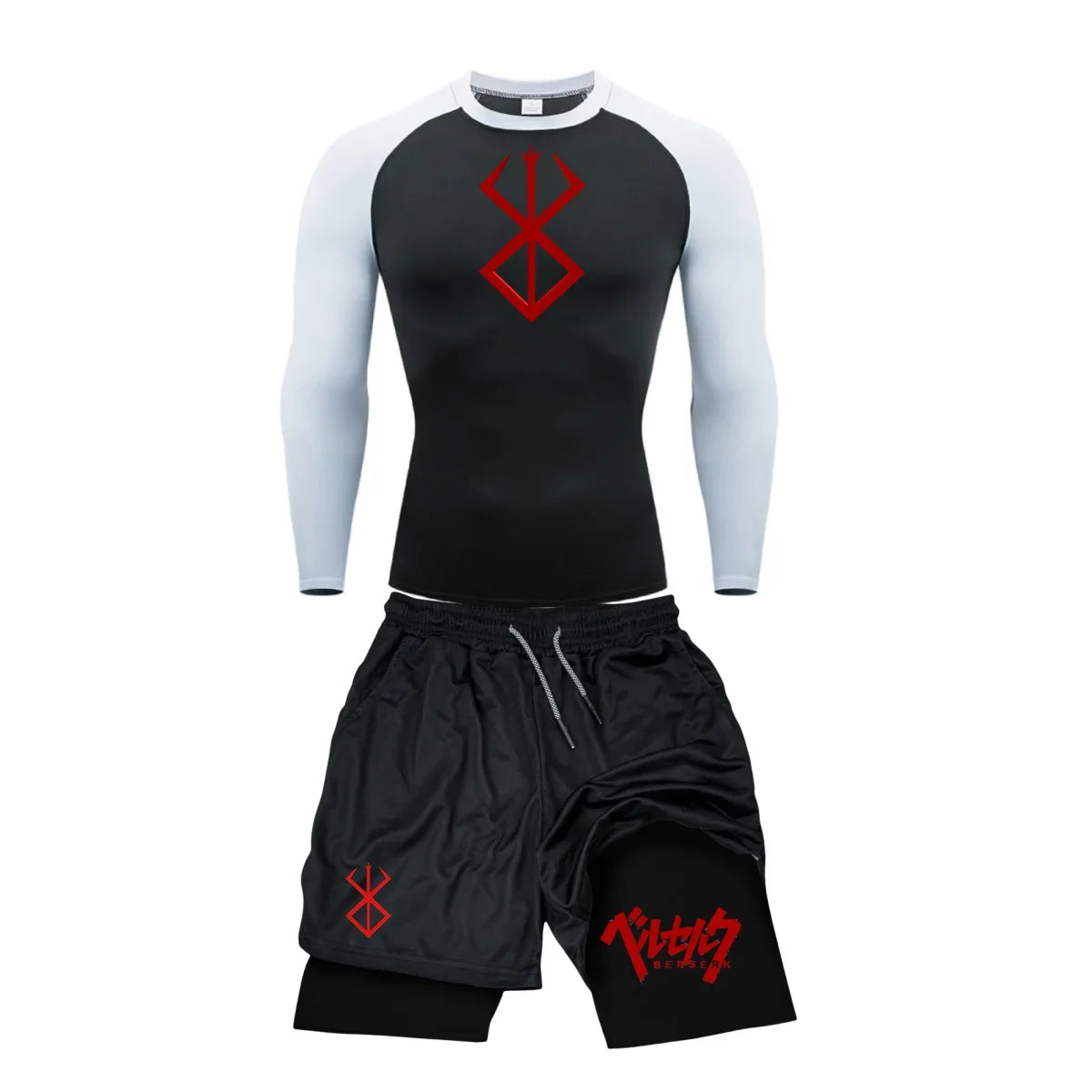 Men’s Berserk Guts Compression Set – Quick-Dry Rash Guard Top (Long or Short Sleeve) & Workout Shorts