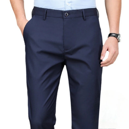 Men's casual pants business formal trousers men's summer thin straight leg loose middle-aged men's pants ice silk pants - Ellianto fashion Men's