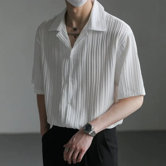 2025 Summer New Men's Short Sleeve Casual Ice Silk Half Sleeve Shirt Fashionable Streetwear Wholesale Top - Ellianto fashion Men's