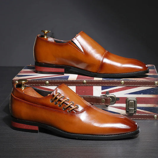 Stylish Man Oxford Shoes Leather Lace Up Mens Business Casual Dress Shoe Fashion Wedding Party British Style Comfortable - Ellianto fashion Men's