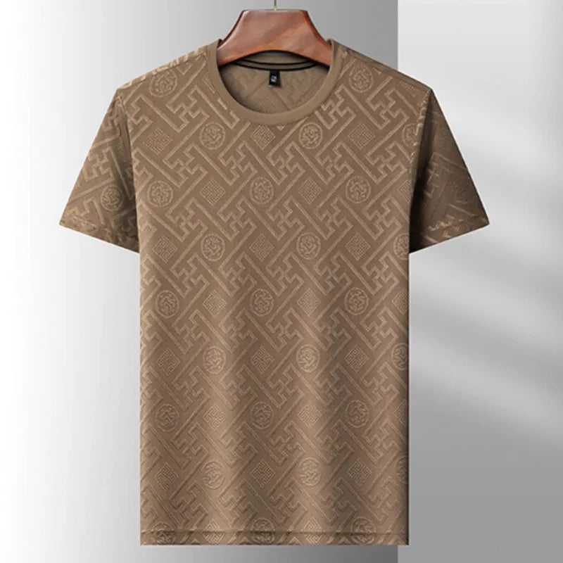 Fashion new brand ice silk breathable short sleeved men's round neck top cool and comfortable T-shirt men's clothing 2025 summer - Ellianto fashion Men's