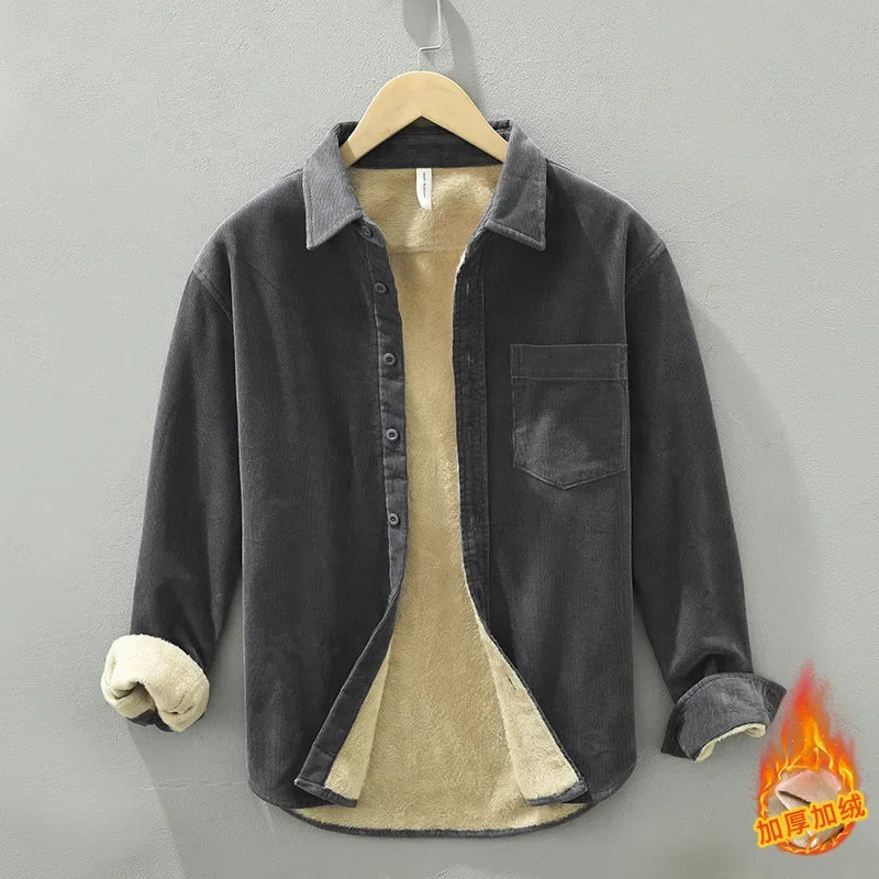 Men’s Winter Cotton Fleece Shirt – Lightweight Slim-Fit Lapel Top for Daily Casual Comfort and Effortless Warmth