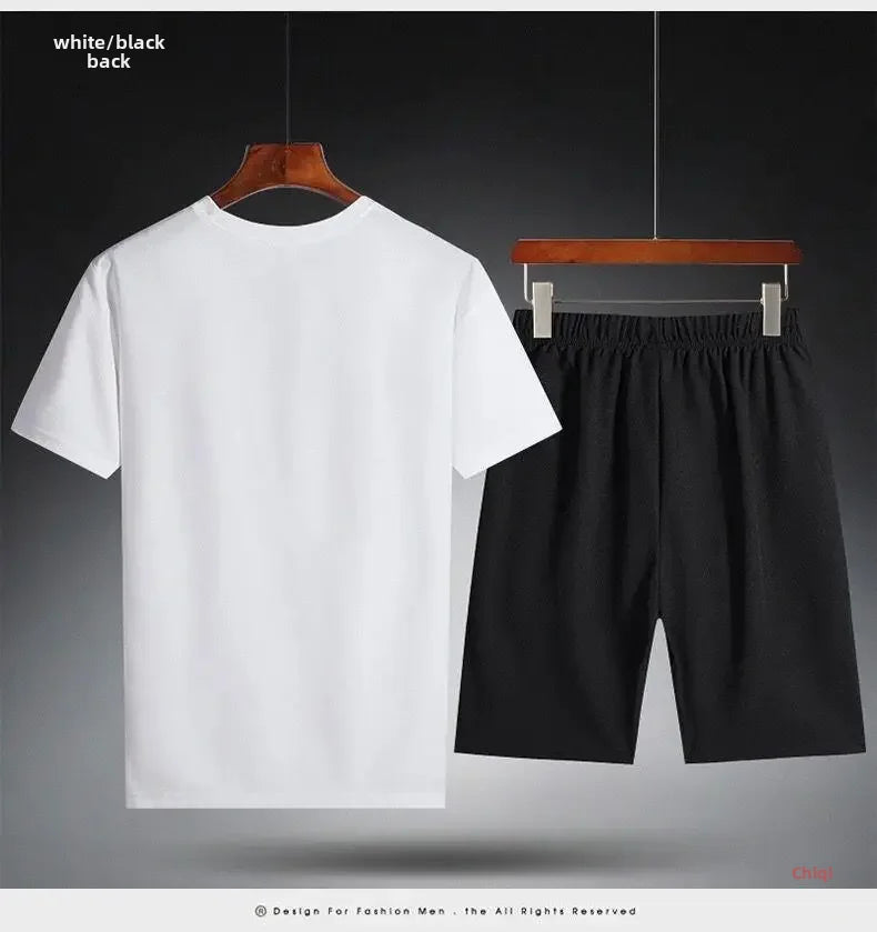 2025 Summer New Men's Round Neck Short Sleeve Casual Loose-fit Quick Dry Breathable Sports Suit - Ellianto fashion Men's