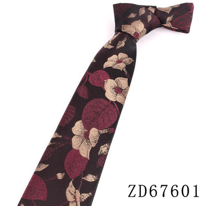 NEW 8cm Wide Tie For Man Jacquard Necktie Luxury Flower Business Neck Tie Suit Cravat Dark Red Ties For Wedding Party Men Gift - Ellianto fashion Men's