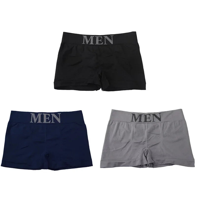 3Pcs/Lot Men's Panties Underwear Boxers Breathable Man Boxer Solid Underpants Comfortable Male Brand Shorts Black Blue Underwear - Ellianto fashion Men's