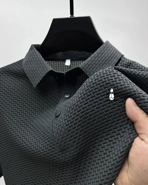 Men's Solid Color Polo Shirt Summer New Casual Fashion Business Lapel T-shirt Breathable Cool Men's Short-sleeved Top - Ellianto fashion Men's
