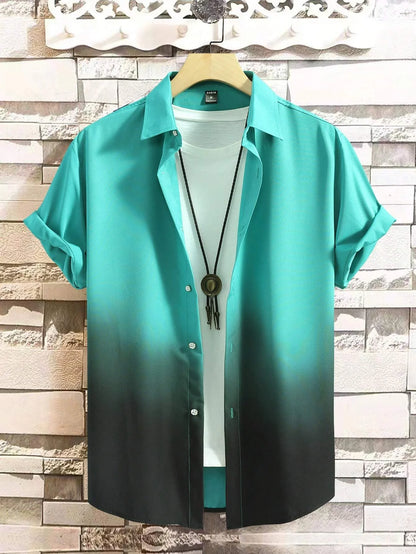 Men's Shirt Summer Clothing Gradient Design Graphic 3D Print Shirts Short Sleeve Tops Streetwear Loose Casual Hawaiian Shirts - Ellianto fashion Men's