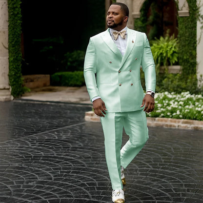 White Satin Men's Suit 2 Piece Peaked Collar Blazer Double Breasted Jacket Wedding Groom Tuxedo Elegant Men's CustomizationXS-5X - Ellianto fashion Men's