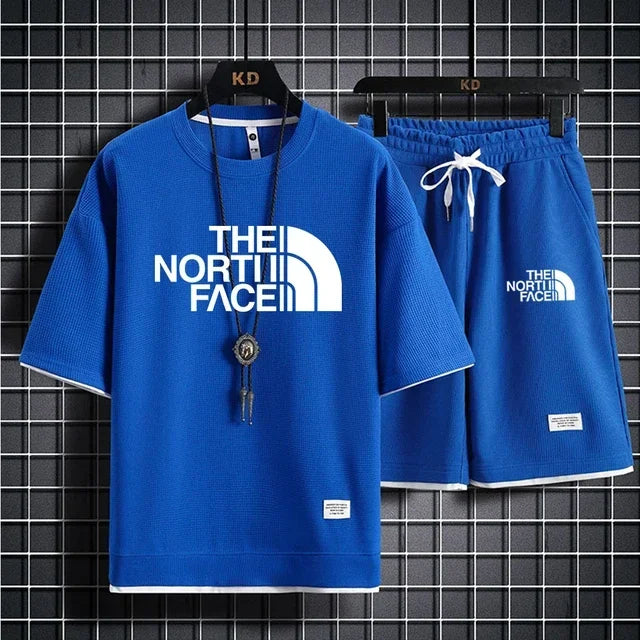 Set 2025 Summer Fashion Men's Korean-style sportswear set: short-sleeved T-shirt + Casual men's jogging pants and sports Shorts 2-pi - Ellianto fashion Men's