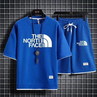 Set 2025 Summer Fashion Men's Korean-style sportswear set: short-sleeved T-shirt + Casual men's jogging pants and sports Shorts 2-pi - Ellianto fashion Men's