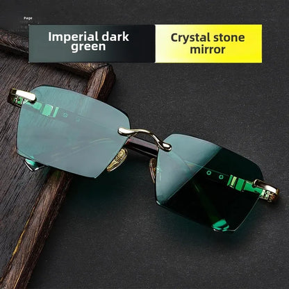 Natural Crystal Stone Eye Glasses Green Unique Eastern Sea Old Material Men's Women's Rimless High-End Eye Protection Sun Glasse