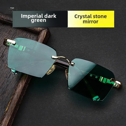 Natural Crystal Stone Eye Glasses Green Unique Eastern Sea Old Material Men's Women's Rimless High-End Eye Protection Sun Glasse