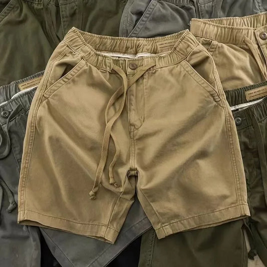 Casual Men's Workwear Shorts Summer Trendy Loose Straight Leg Five-Quarter Pants Washed Elastic Leisure Trousers
