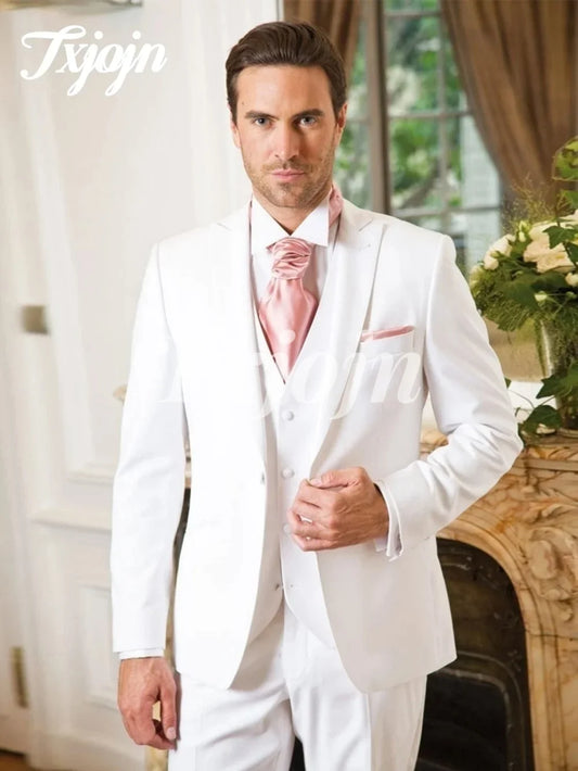 Mens Casual white Suits Notched Lapel Wedding Tuxedos For Men Groom Suit Slim Fit Formal Blazer Sets Groomsmen Costume Homme - Ellianto fashion Men's