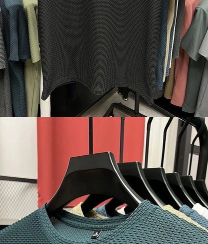 Men's Ice Silk T-Shirt Short Sleeve Lightweight Breathable Comfortable Cool Feeling Casual Trendy Summer Elastic Slim Fit - Ellianto fashion Men's