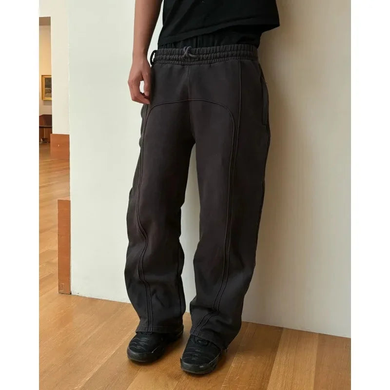 Casual Elastic Drawstring Zipper Pants High Street Hip Hop Streetwear Loose Fit Men's Trousers for Casual Scenarios
