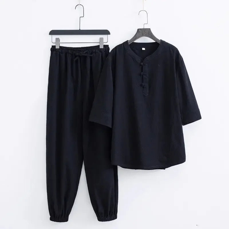 Men's Chinese Style Buddhist Zen Suit Cotton Linen Outfit For Paying Respect To Buddha Women's Version Zen Tang Costume - Ellianto fashion Men's