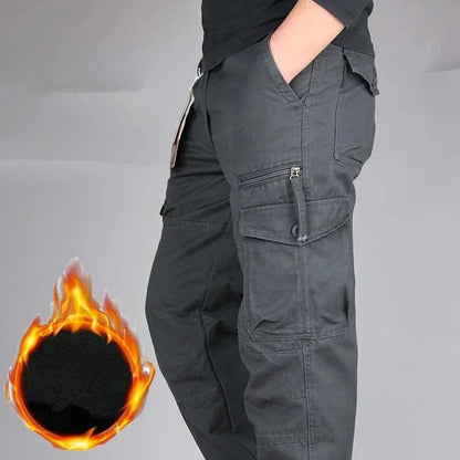 Winter Thick Fleece Casual Pants Men Cotton Hunting Tactical Baggy Cargo Pants Double Layer Warm Thermal Straight Long Trousers